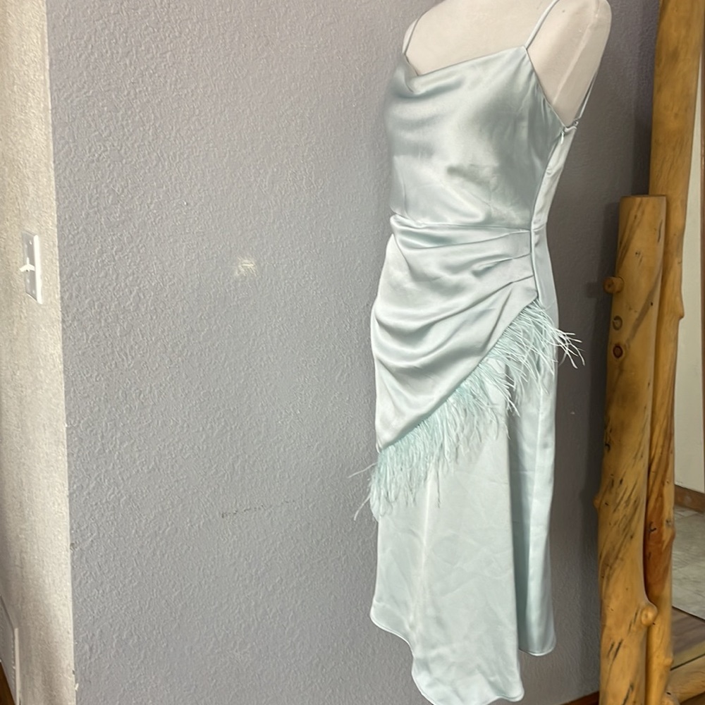 New Keren Millen Satin Crepe Cowl Neck Feather Cami Dress Sz 4 - Picture 14 of 15
